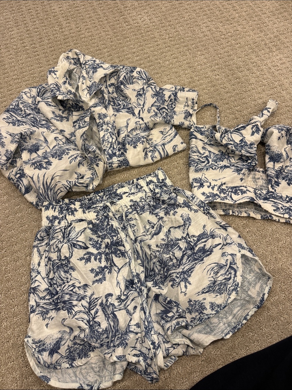 Commense Blue and White Toile Athletic Lounge Shorts + SET!